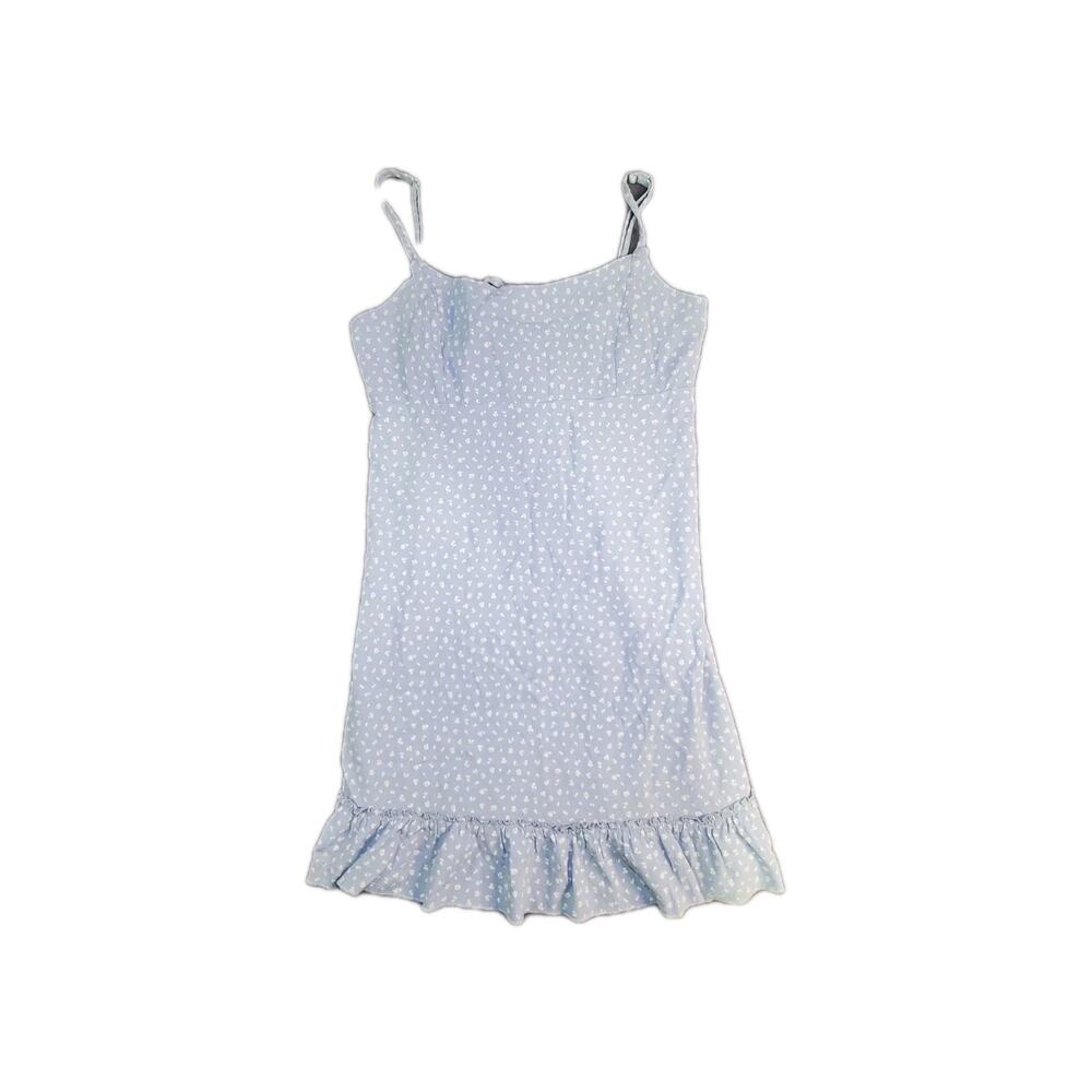 Brandy Melville Colleen Dress Blue Floral Ruffle Hem Tie Back One Size C35-57 - Picture 2 of 10
